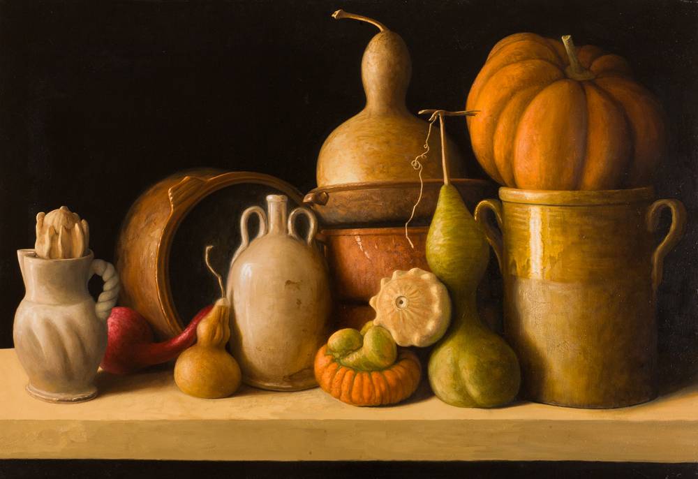STILL LIFE WITH TERRACOTTA OBJECTS AND GOURDS, 2008 by Stuart Morle (b.1960) (b.1960) at Whyte's Auctions