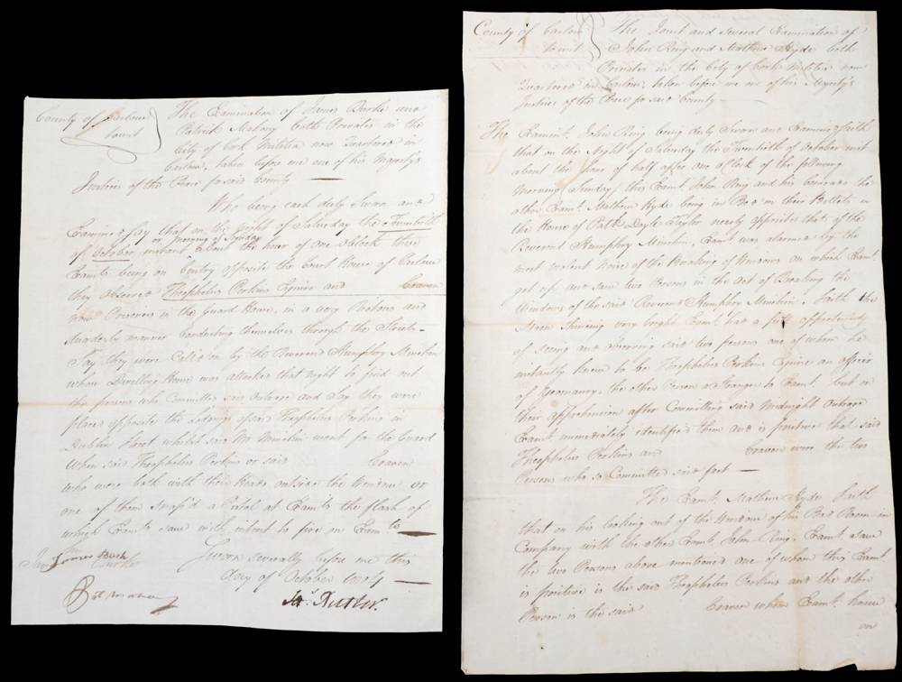 1804 Statements from five City of Cork Militia privates regarding an 'outrage'. at Whyte's Auctions