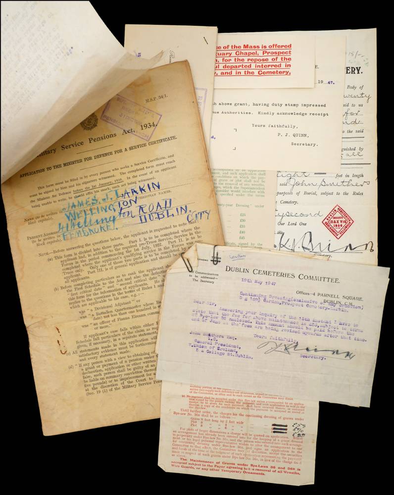 1939 James Larkin Military Service Pensions Application at Whyte's Auctions