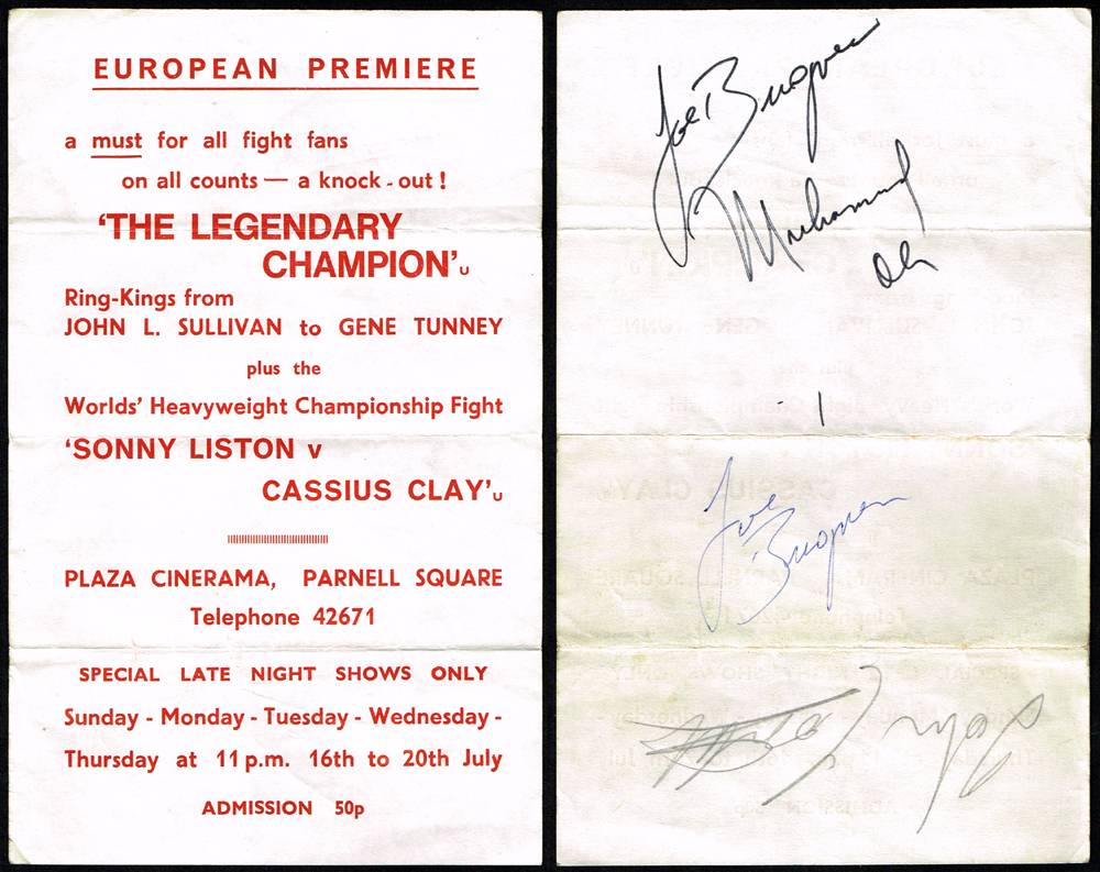 Boxing 1972 (19 July) Croke Park, signatures of Muhammad Ali, Joe Bugner and John Conteh. at Whyte's Auctions