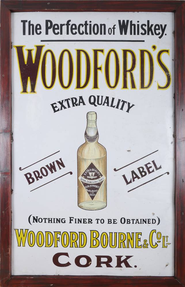 Woodford Whiskey, Cork metal advertising sign. at Whyte's Auctions