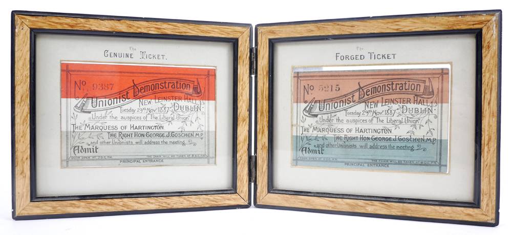 1887 Unionist Demonstration, Dublin, genuine and forged tickets. at Whyte's Auctions