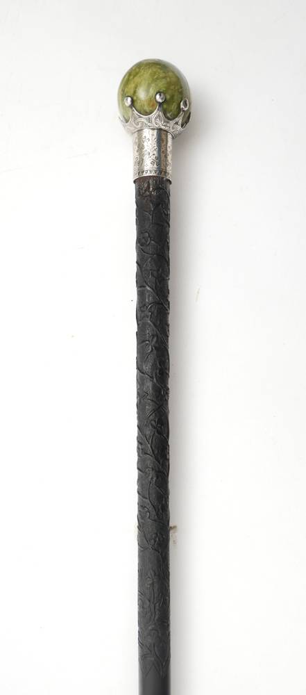 Late 19th century silver- and Connemara marble-mounted bog oak cane. at Whyte's Auctions