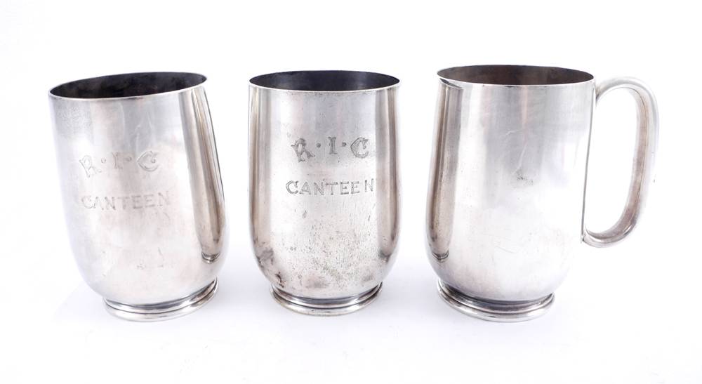 Royal Irish Constabulary silver plated pint tankards at Whyte's Auctions