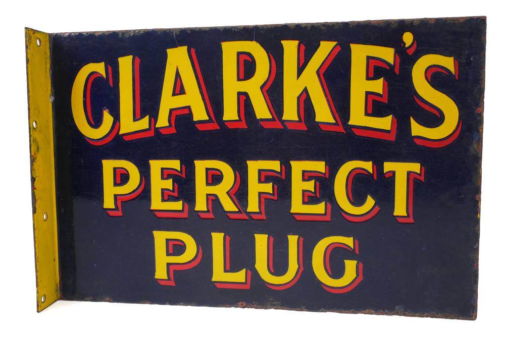 Clarke's Perfect Plug - St. Bruno Flake, double sided enamel advertising sign. at Whyte's Auctions