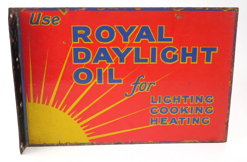 Royal Daylight Oil, double sided enamel advertising sign. at Whyte's Auctions
