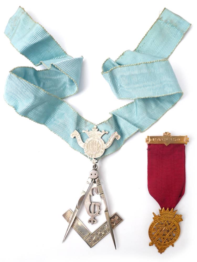 Masonic Royal Arch Chapter 9ct gold Jewel and an Irish silver past-master's jewel. at Whyte's Auctions