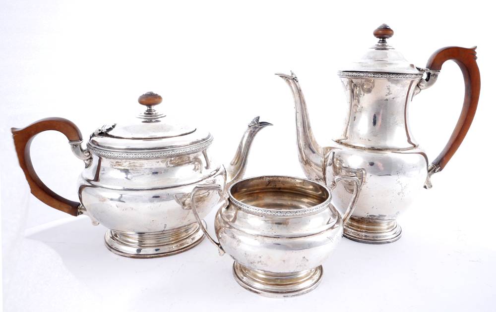 George V silver three piece tea and coffee service. at Whyte's Auctions