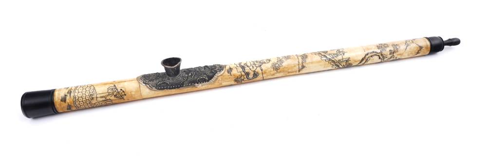 19th century Chinese bone and white metal opium pipe at Whyte's Auctions