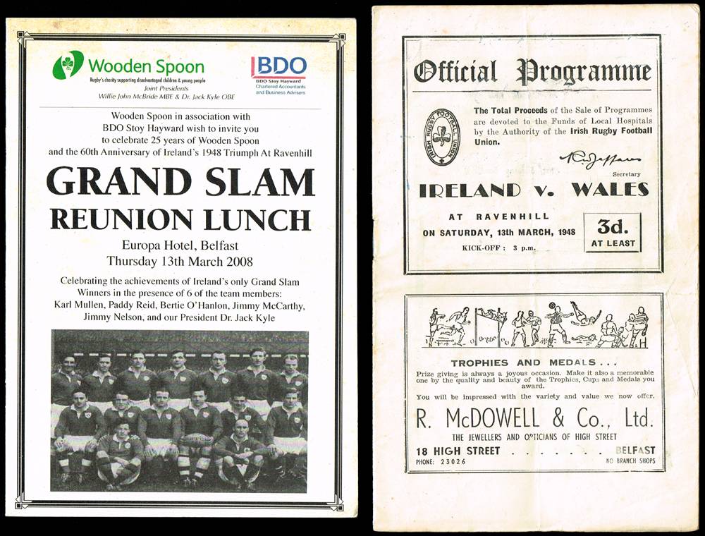 Rugby, 1948 (13 March) Ireland v. Wales, programme for Ireland's Grand-Slam winning match, signed. at Whyte's Auctions