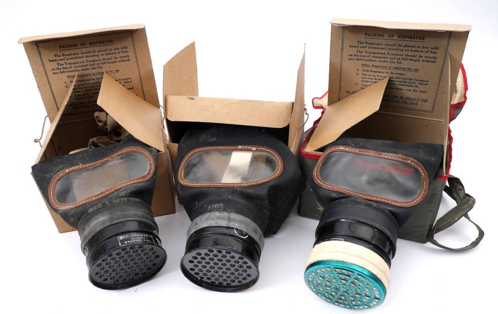 1939 three gas masks and a collection of militaria at Whyte's Auctions