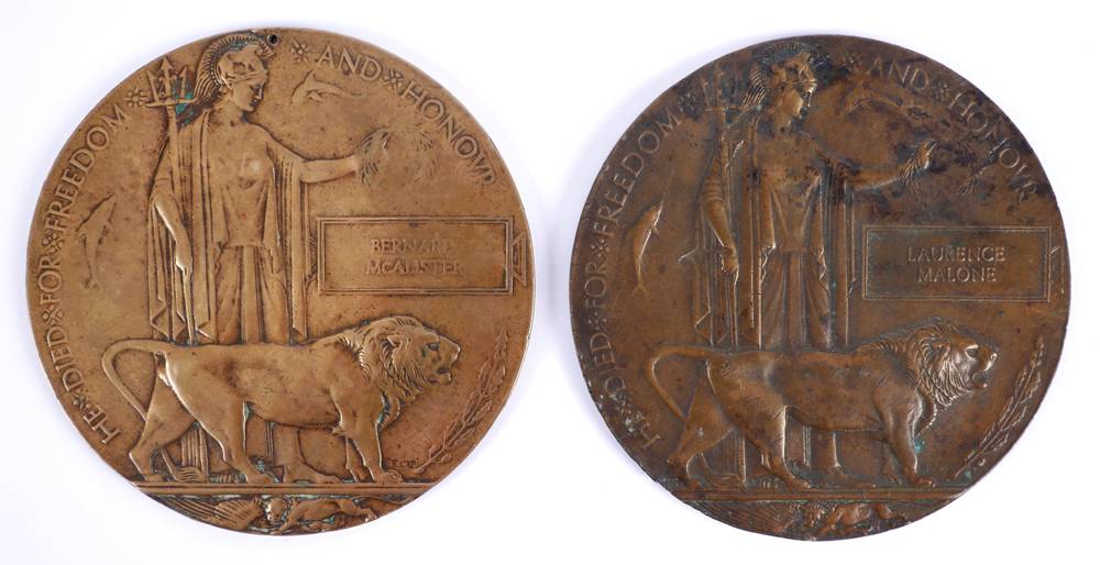 1914-1918 Bronze memorial plaques for Irish soldiers, with research. at Whyte's Auctions