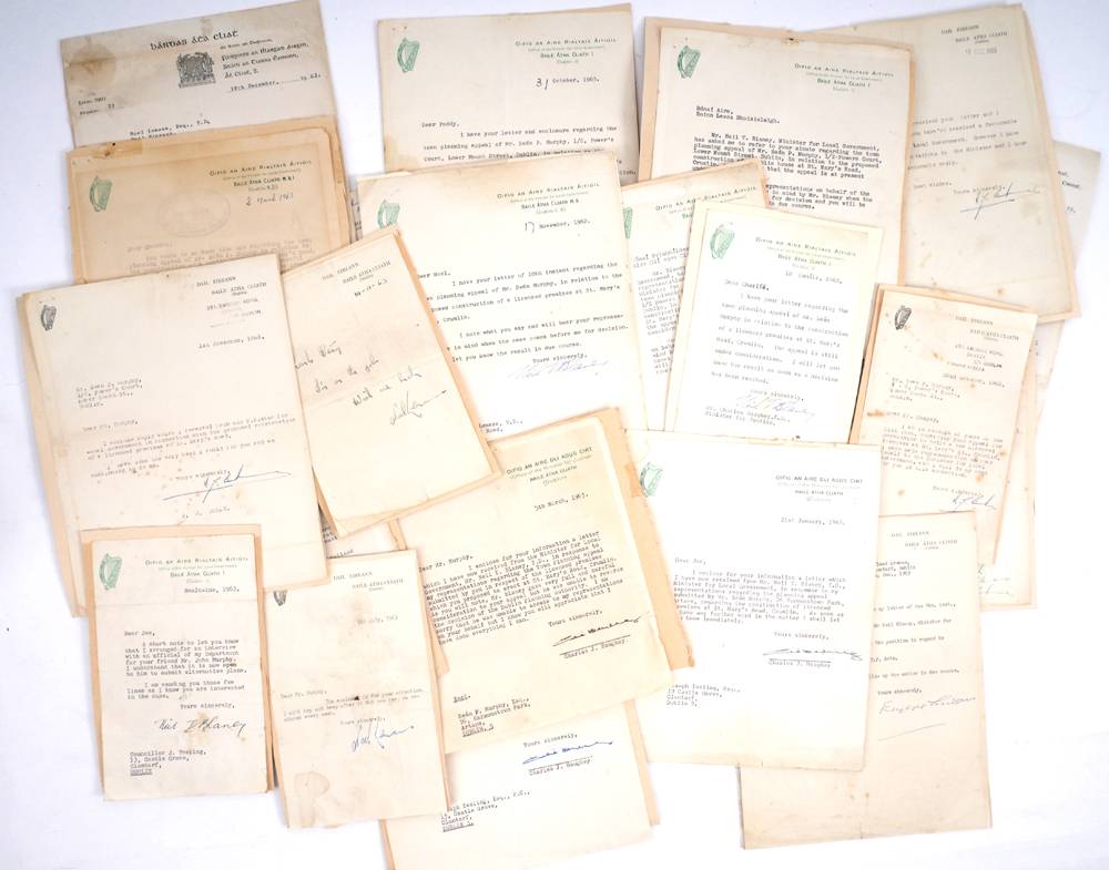 1962-1963 Charles J Haughey et al. correspondence relating to a planning application for a pub in Crumlin. at Whyte's Auctions