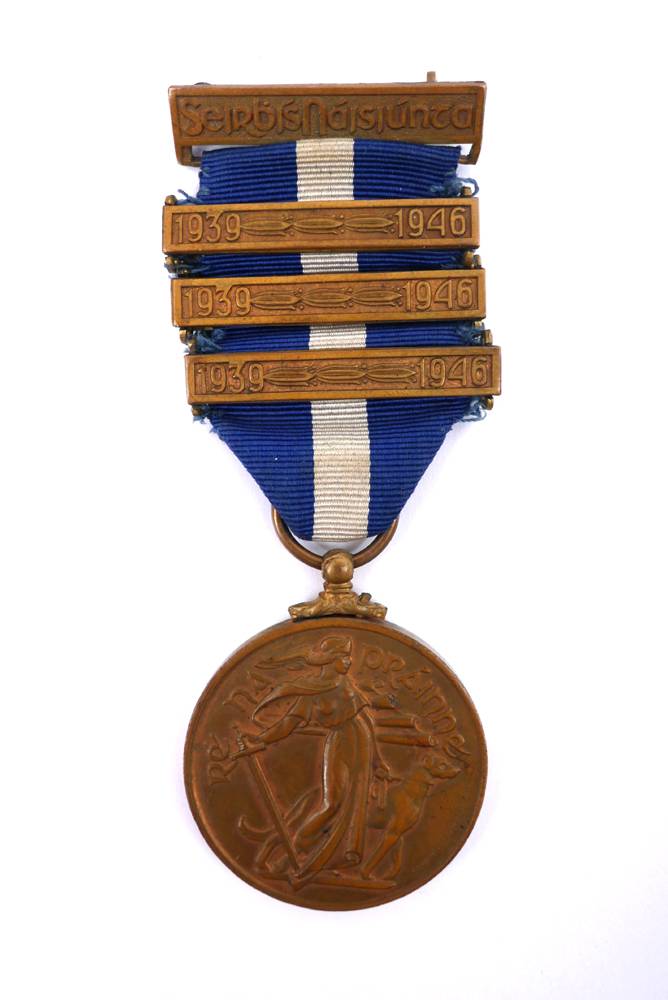 1939-1946 Merchant Marine medal, with three bars, posthumously awarded to Philip Hopkins, bo'sun of SS Kyleclare. at Whyte's Auctions