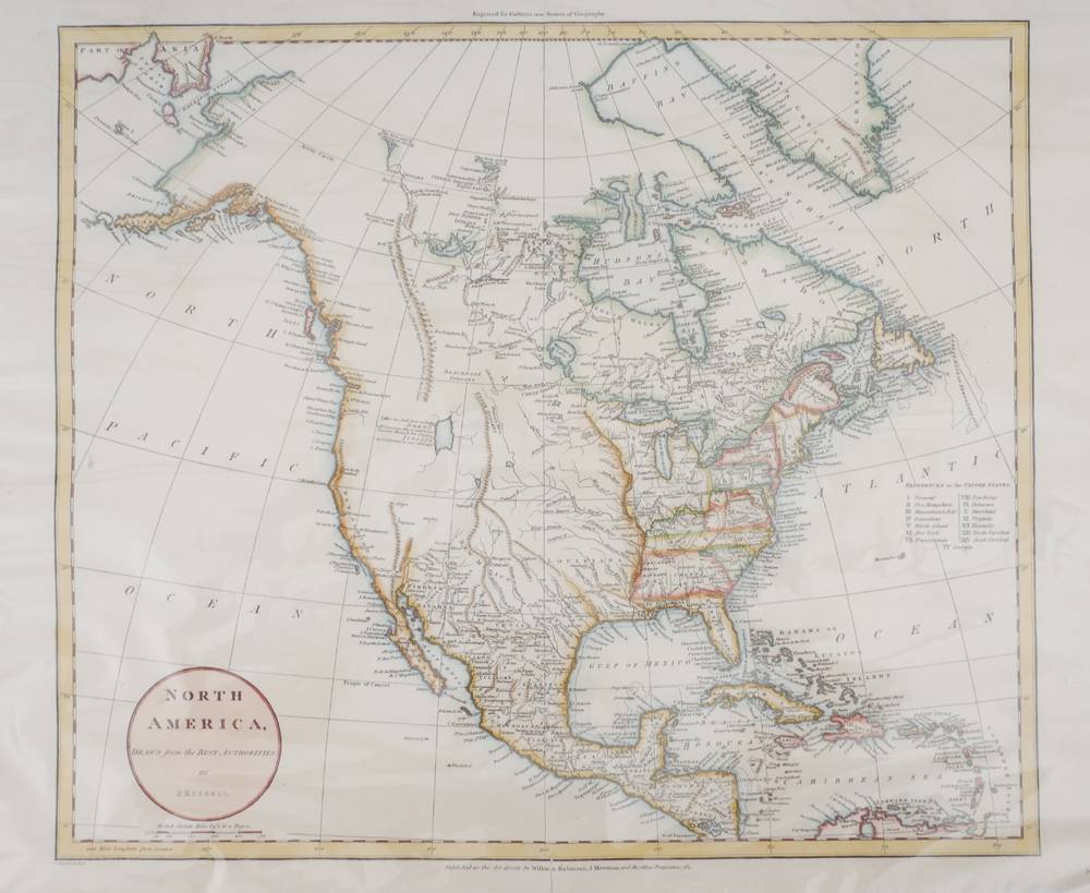 1811 Map of North America by John Russell. at Whyte's Auctions