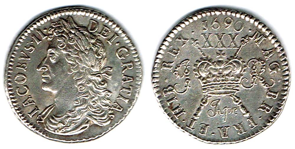 James II 'Gunmoney' halfcrown (large), 1690 Apr. very rare silver proof. at Whyte's Auctions