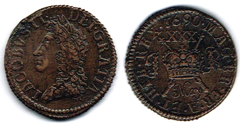 James II 'Gunmoney' halfcrown (small), 1690 May at Whyte's Auctions