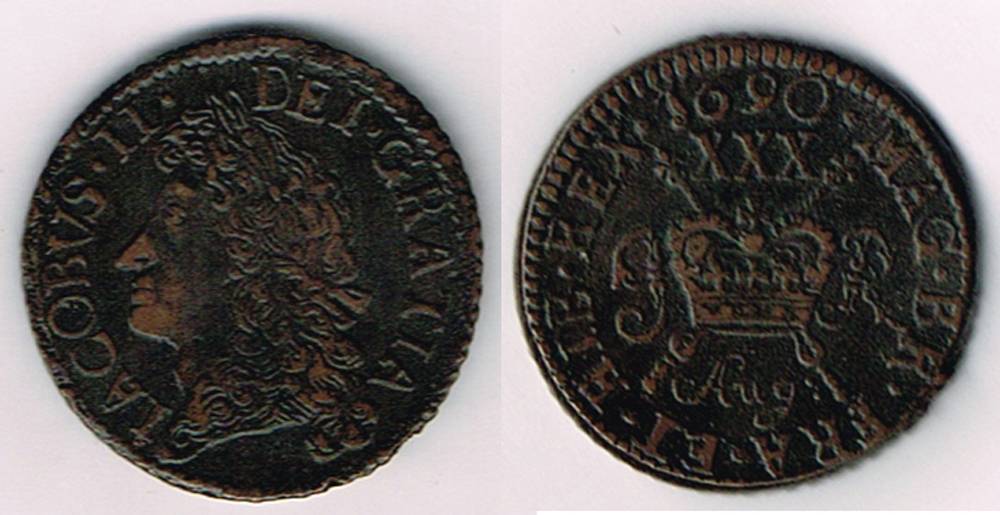 James II 'Gunmoney' halfcrown (small), 1690 Aug: at Whyte's Auctions