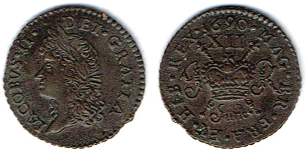 James II 'Gunmoney' shilling (small), 1690 June. at Whyte's Auctions