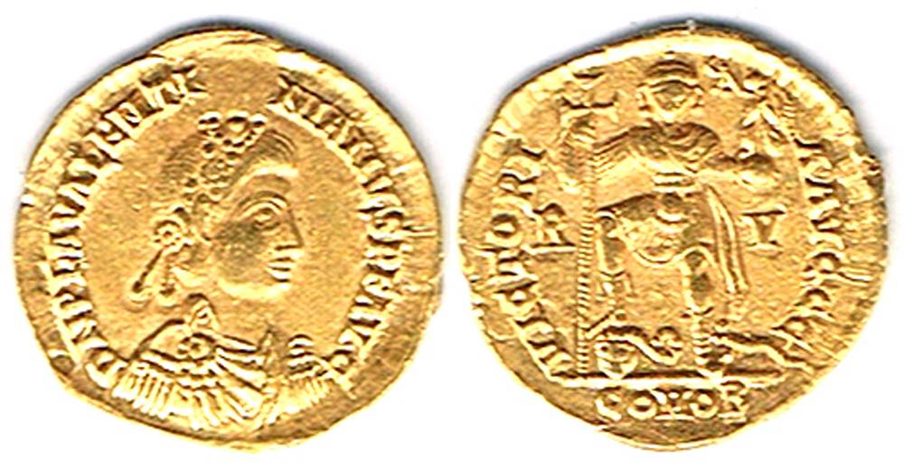 Roman Empire. Valentinian III, 425-455 AD, gold solidus, at Whyte's Auctions