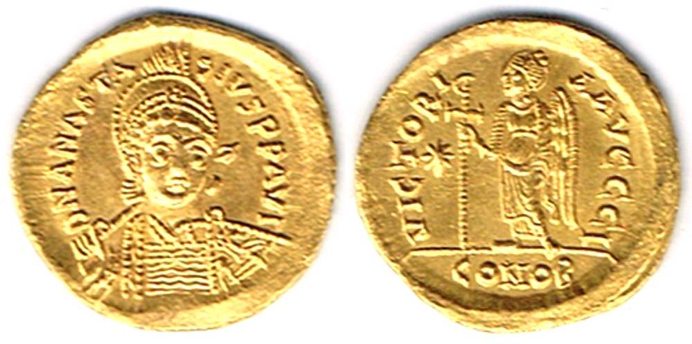 Byzantine Empire. Anastasius I, 491-518 AD, gold solidus at Whyte's Auctions