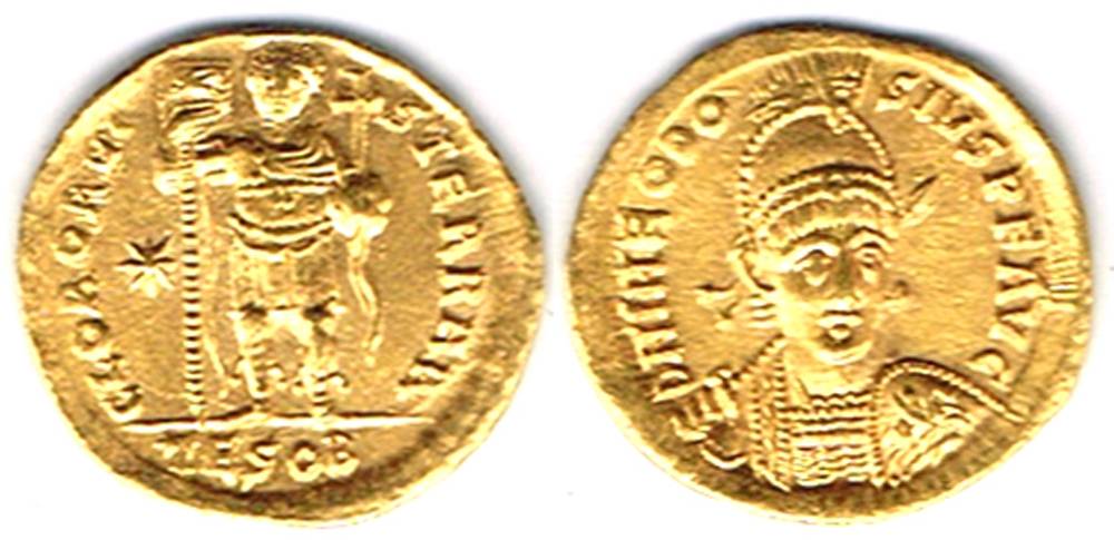 Byzantine Empire. Theodosius II, 402-450 AD, gold solidus at Whyte's Auctions