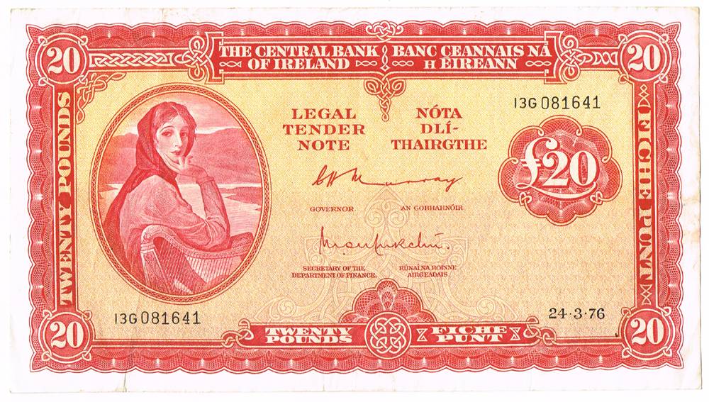 Central Bank 'Lady Lavery' Twenty Pounds, 24-3-76, collection of 5 at Whyte's Auctions