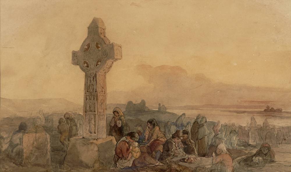 PILGRIMS TO CLONMACNOISE CROSS, COUNTY OFFALY, c.1845 by Francis William Topham RA OWS (1808-1877) at Whyte's Auctions
