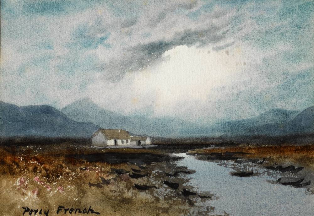 COTTAGE AND STREAM BEFORE MOUNTAINS by William Percy French (1854-1920) at Whyte's Auctions