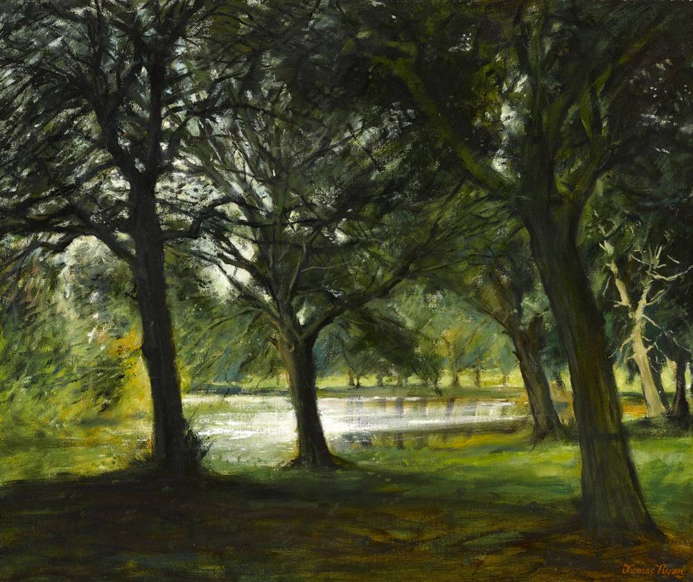 LAKE IN THE PHOENIX PARK, DUBLIN, 1970 by Thomas Ryan PPRHA (1929-2021) at Whyte's Auctions