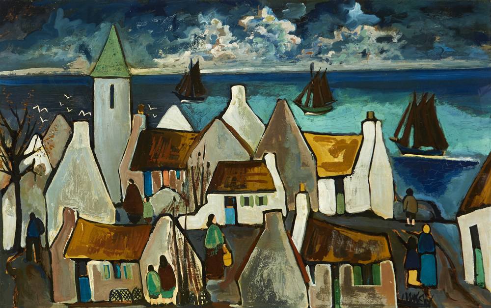 A WEST OF IRELAND HARBOUR TOWN by Markey Robinson (1918-1999) at Whyte's Auctions