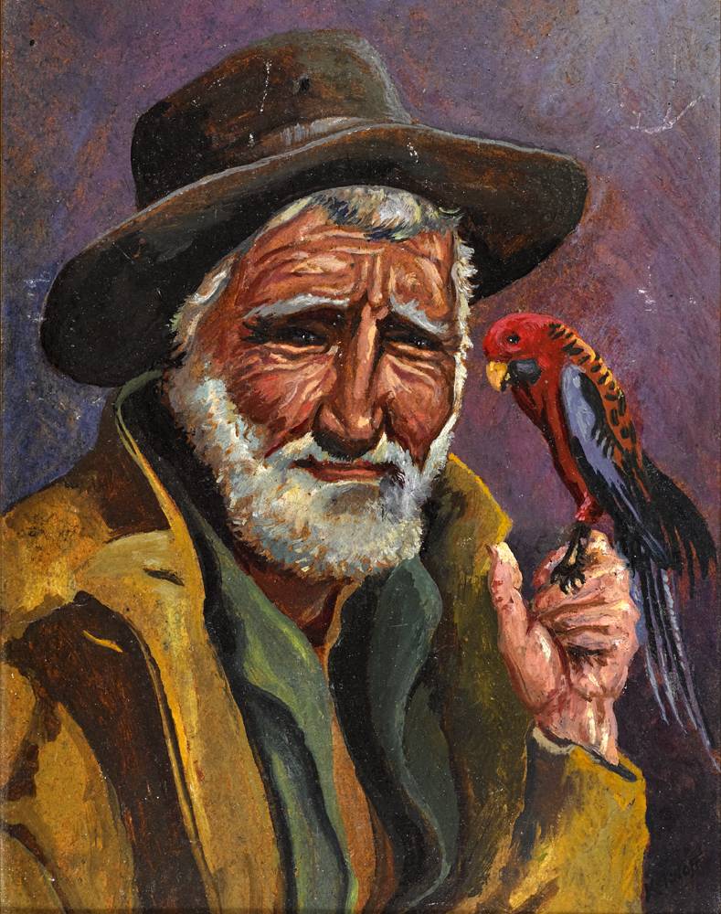 MAN WITH A RED PARAKEET by Harry Kernoff RHA (1900-1974) at Whyte's Auctions