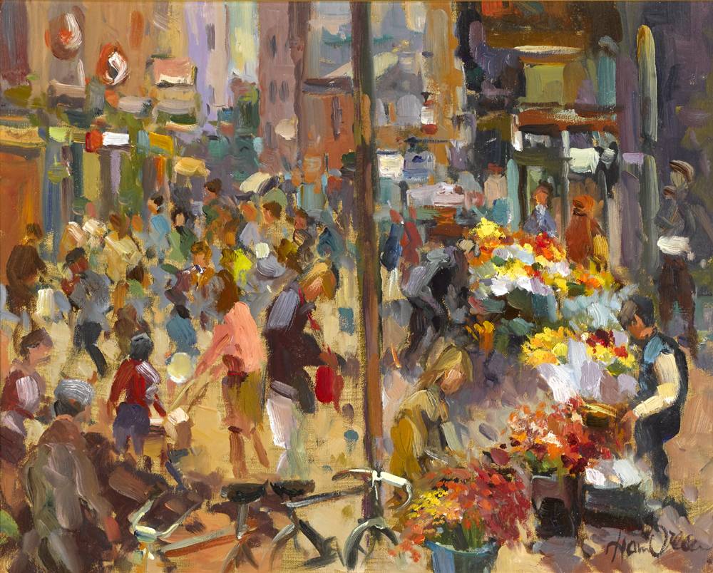 FLOWER SELLERS, GRAFTON STREET, DUBLIN by Liam Treacy sold for 2,400 at Whyte's Auctions