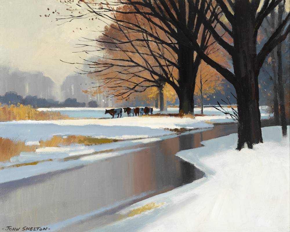 CATTLE IN WINTER, PHOENIX PARK, DUBLIN by John Skelton sold for 1,150 at Whyte's Auctions