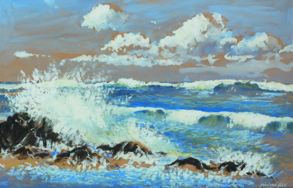 SEASCAPE WITH BREAKING WAVES AND SHIP ON THE HORIZON, 1939 by Rowland Hill ARUA (1915-1979) at Whyte's Auctions