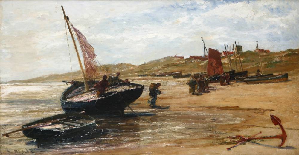 MENDING BOATS by Edwin<br> Ellis (1842-1895) at Whyte's Auctions