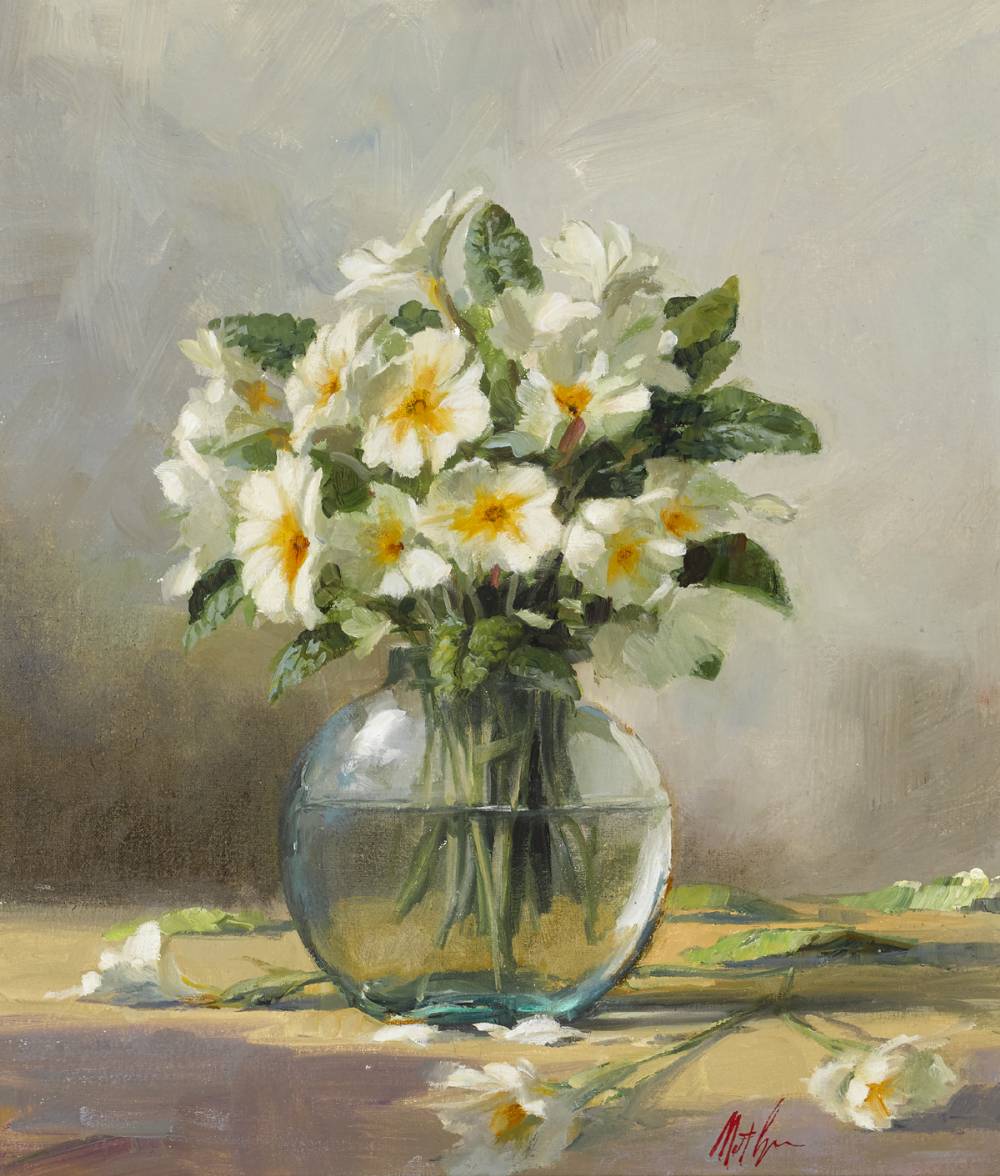 STILL LIFE WITH PRIMROSES by Matt Grogan sold for �300 at Whyte's Auctions