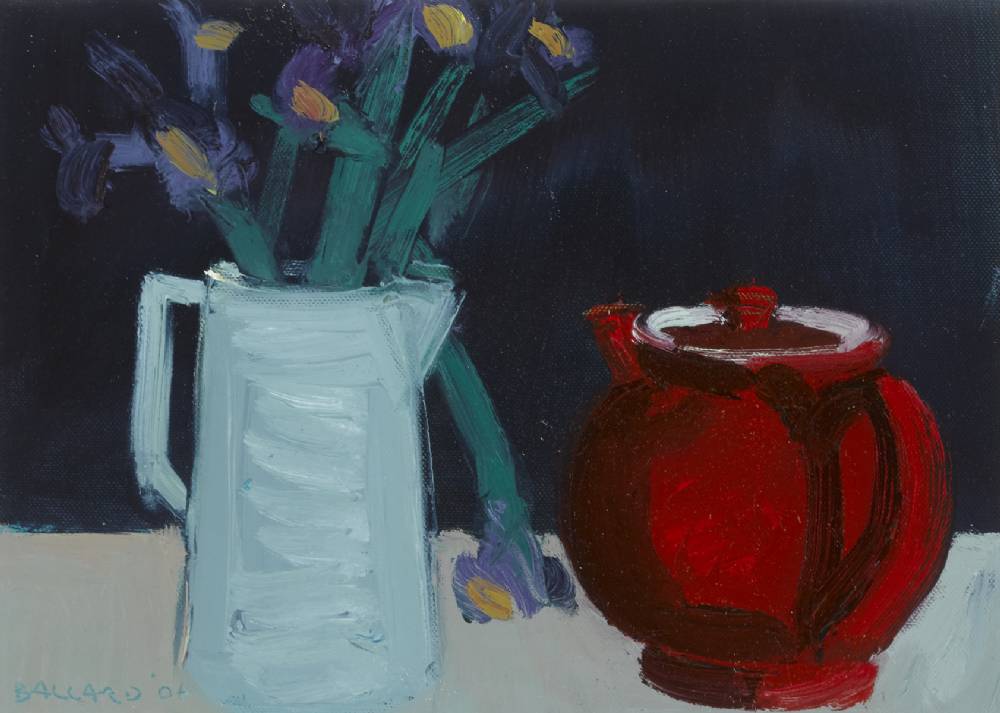 IRISES AND RED TEAPOT, 2006 by Brian Ballard RUA (b.1943) at Whyte's Auctions
