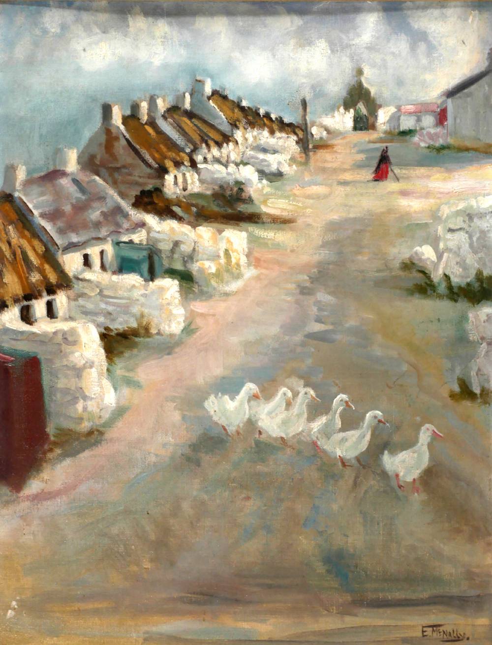 DUCKS AND COTTAGES, WEST OF IRELAND by Eithne McNally (1910-1996) (1910-1996) at Whyte's Auctions