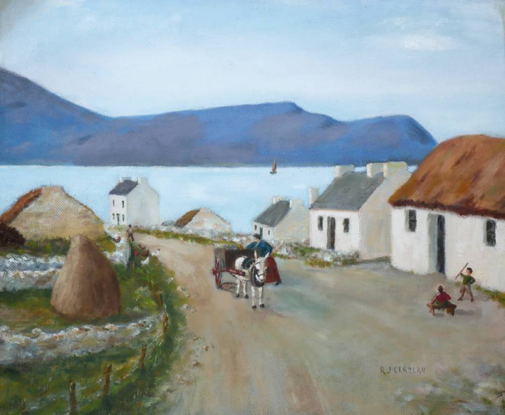 COTTAGES BY A LAKE, WEST OF IRELAND by Robert Joseph Carolan  at Whyte's Auctions