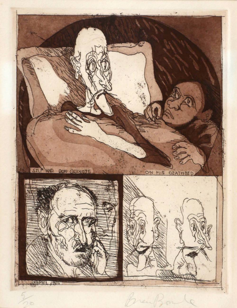 SELF AND DON QUIXOTE ON HIS DEATH-BED, 1980 by Brian Bourke sold for 170 at Whyte's Auctions