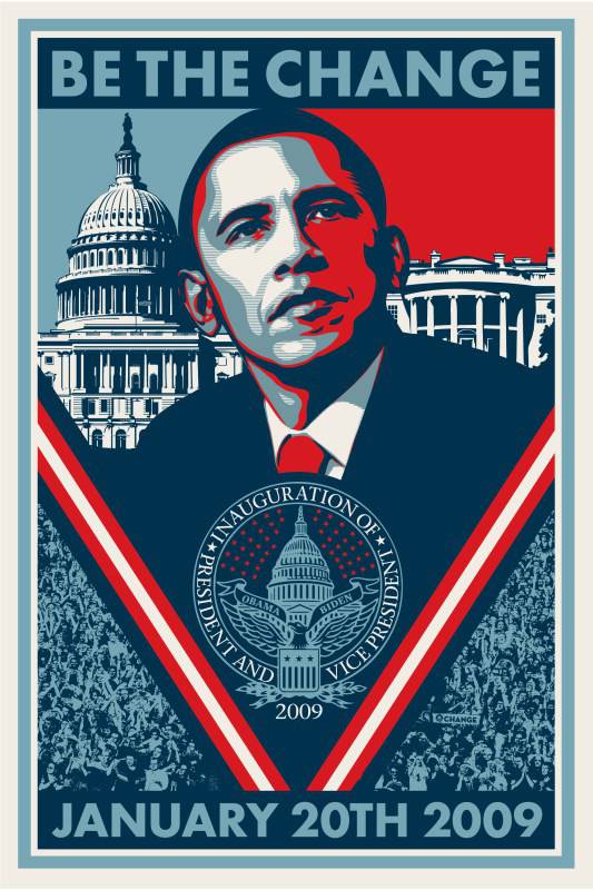 BE THE CHANGE [INAUGURATION POSTER] 2009 by Shepard Fairey sold for �850 at Whyte's Auctions