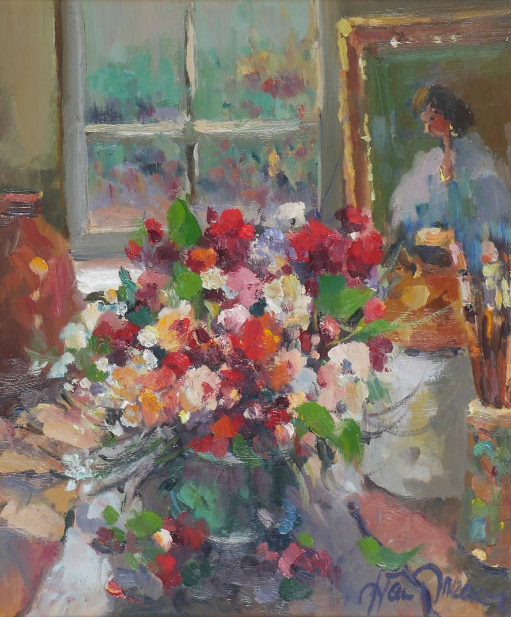 FLOWERS WITH FEMALE FIGURE by Liam Treacy (1934-2004) at Whyte's Auctions