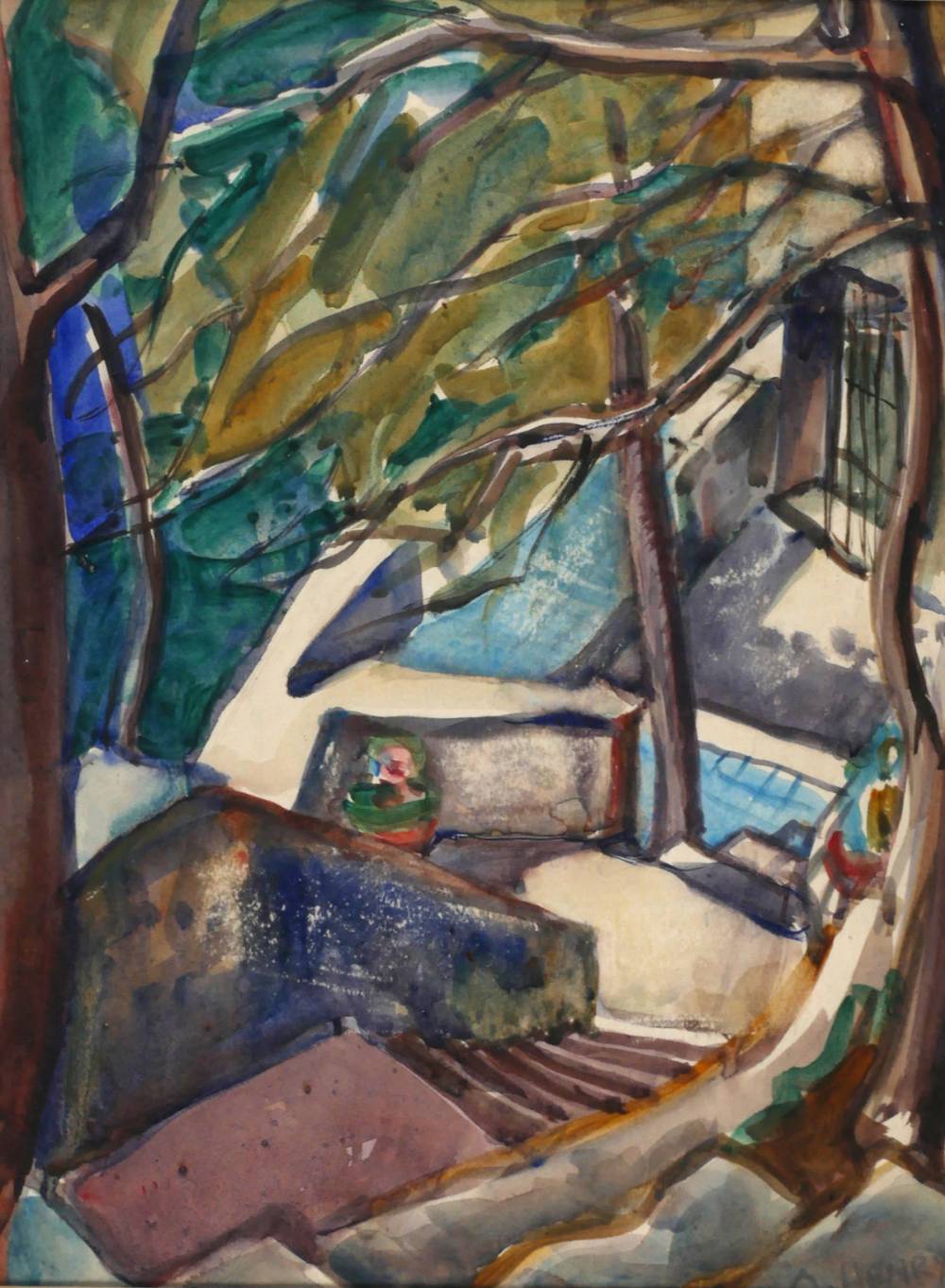 VIEW OVER AN ENCLOSED YARD by Olive Henry RUA (1902-1989) at Whyte's Auctions