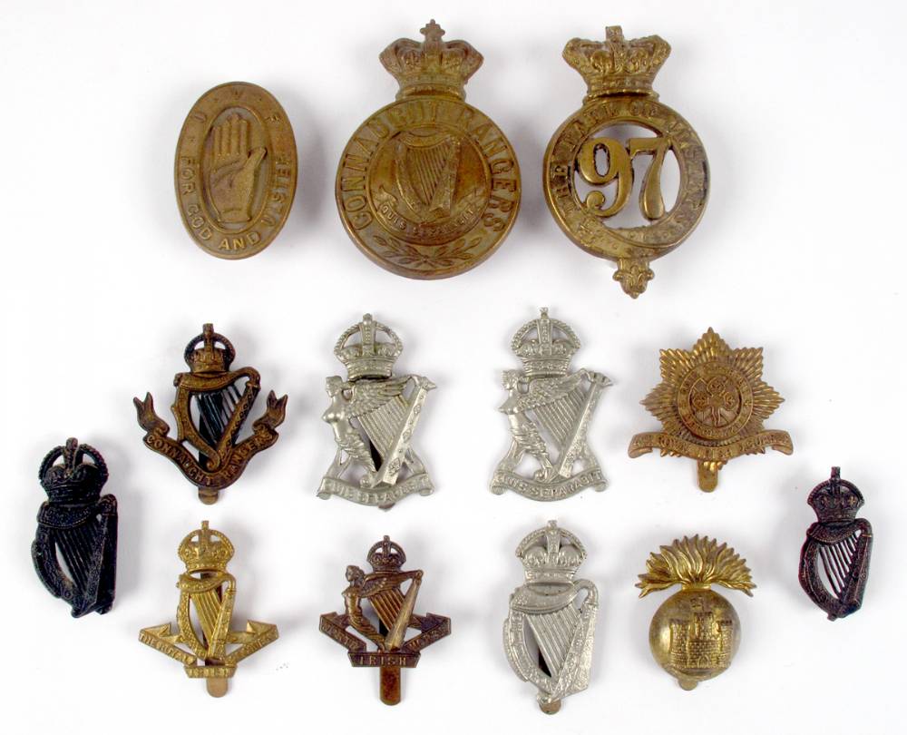 Military badges including Connaught Rangers, 97th Earl of Ulster's, UVF etc. at Whyte's Auctions