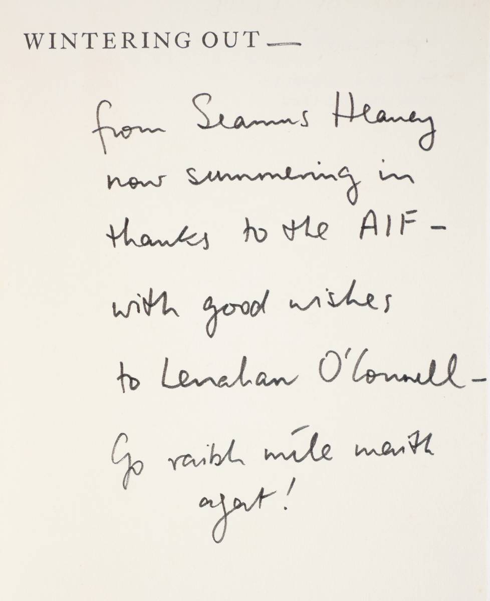 Heaney, Seamus. Wintering Out, inscribed by the poet. at Whyte's Auctions