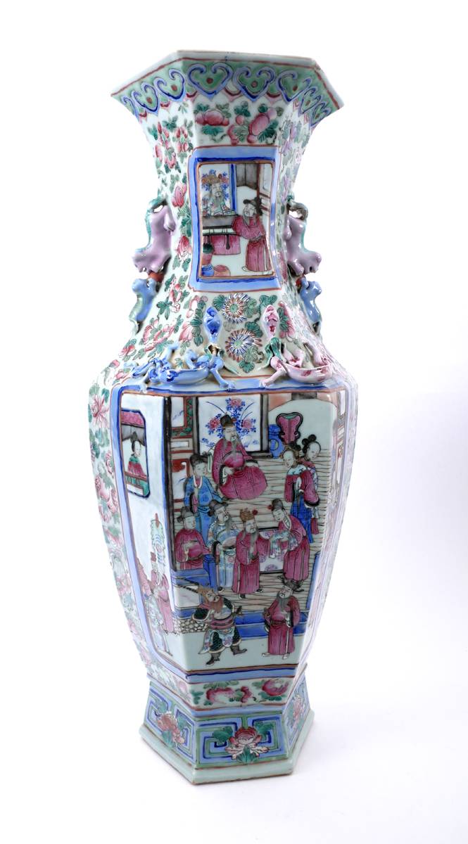 A famille rose hexagonal vase. at Whyte's Auctions