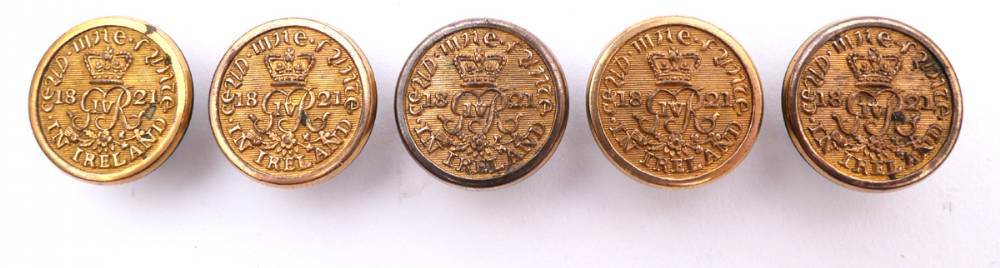 1821 Visit of George IV to Ireland, a set of five buttons inscribed 'Cead Mile Failte'. at Whyte's Auctions