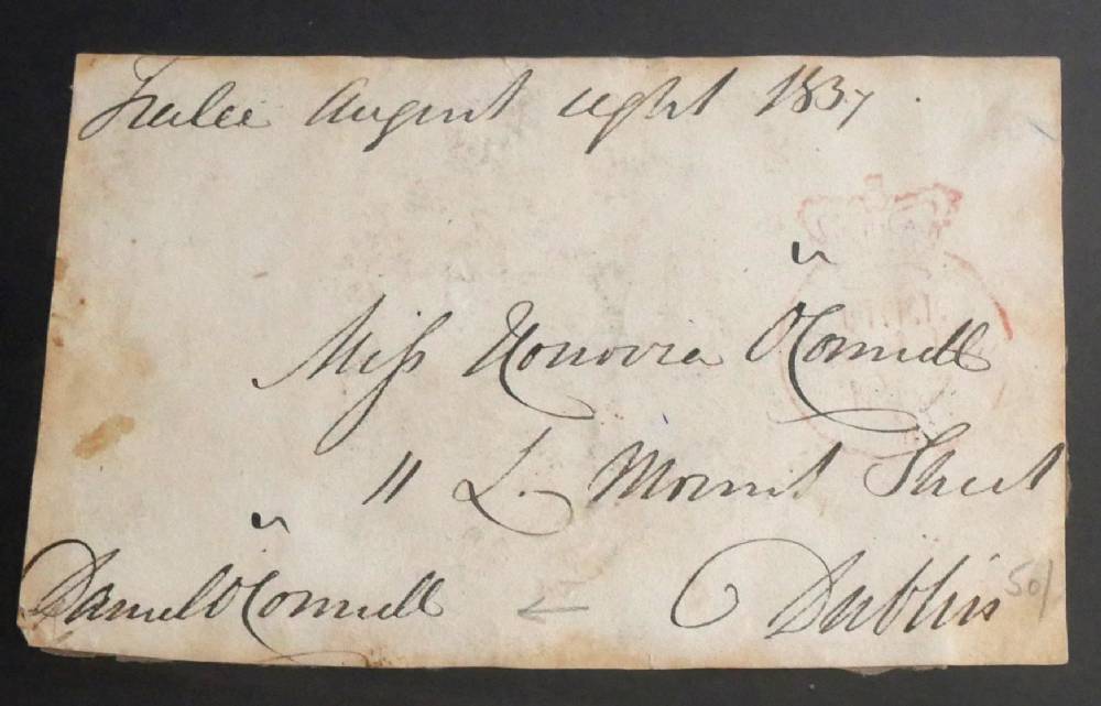 1837 Daniel O'Connell, postal wrapper signed by O'Connell and addressed to his sister, Honoria O'Connell. at Whyte's Auctions
