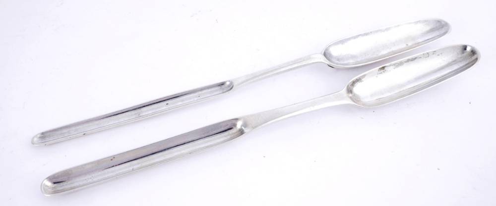 George III Irish silver 'fancy-back' marrow scoop and another George III Irish silver marrow scoop. at Whyte's Auctions